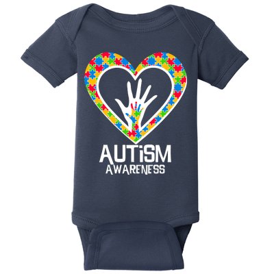 Autism Awareness Holding Hands Heart Puzzle Baby Bodysuit