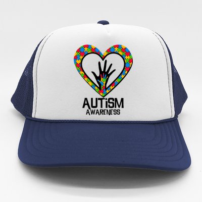 Autism Awareness Holding Hands Heart Puzzle Trucker Hat