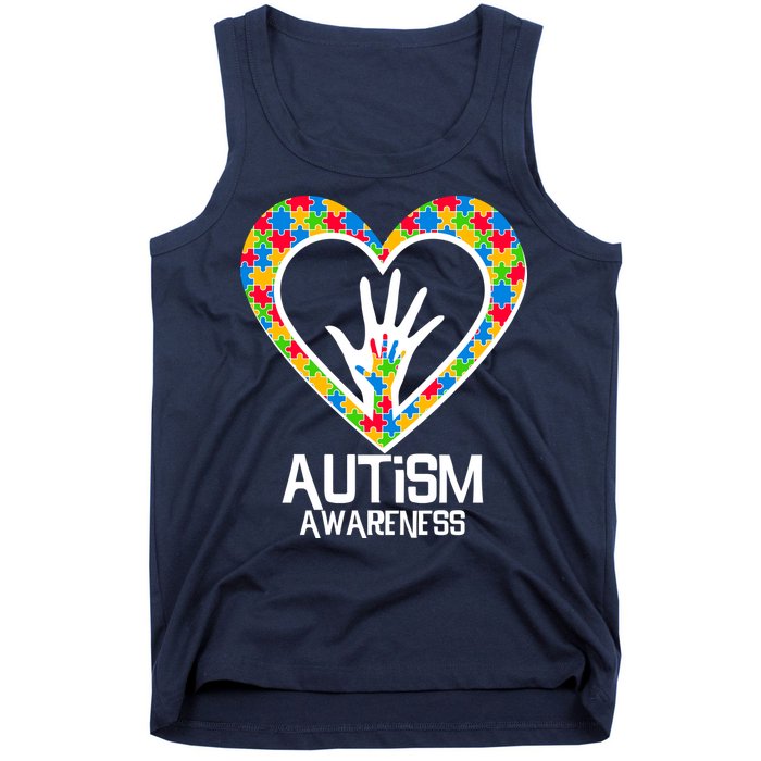 Autism Awareness Holding Hands Heart Puzzle Tank Top