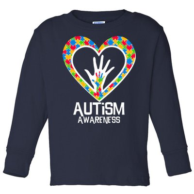 Autism Awareness Holding Hands Heart Puzzle Toddler Long Sleeve Shirt