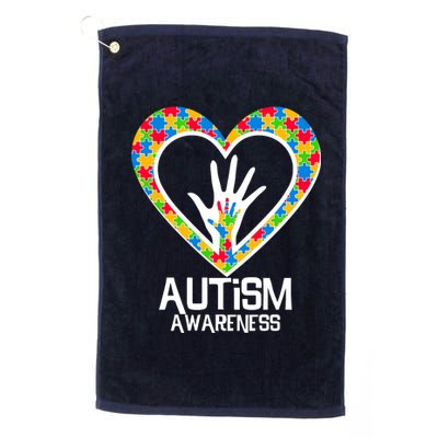 Autism Awareness Holding Hands Heart Puzzle Platinum Collection Golf Towel