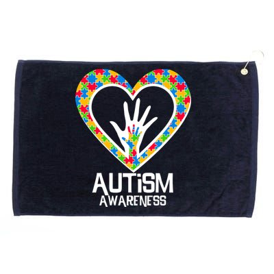 Autism Awareness Holding Hands Heart Puzzle Grommeted Golf Towel