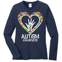 Autism Awareness Holding Hands Heart Puzzle Ladies Long Sleeve Shirt