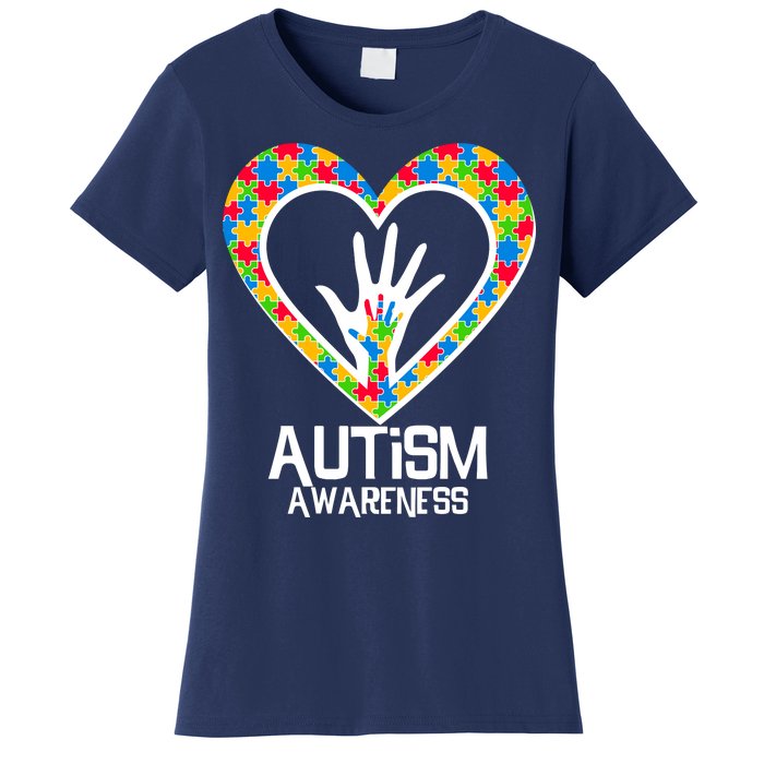 Autism Awareness Holding Hands Heart Puzzle Women's T-Shirt