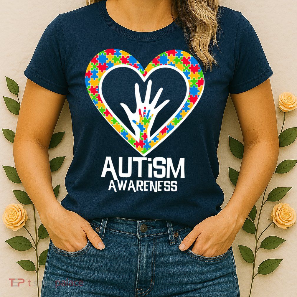 Autism Awareness Holding Hands Heart Puzzle Womens T-Shirt