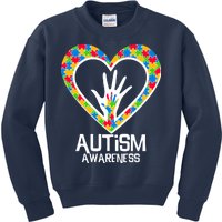 Autism Awareness Holding Hands Heart Puzzle Kids Sweatshirt