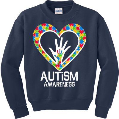 Autism Awareness Holding Hands Heart Puzzle Kids Sweatshirt