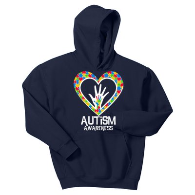 Autism Awareness Holding Hands Heart Puzzle Kids Hoodie