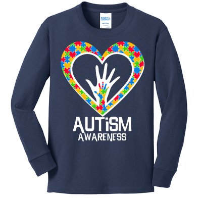 Autism Awareness Holding Hands Heart Puzzle Kids Long Sleeve Shirt