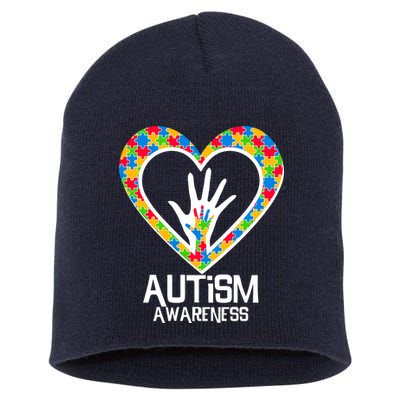 Autism Awareness Holding Hands Heart Puzzle Short Acrylic Beanie