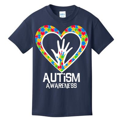 Autism Awareness Holding Hands Heart Puzzle Kids T-Shirt