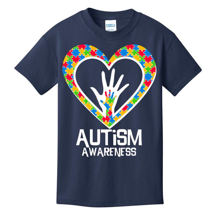 Autism Awareness Holding Hands Heart Puzzle Kids T-Shirt