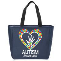 Autism Awareness Holding Hands Heart Puzzle Zip Tote Bag