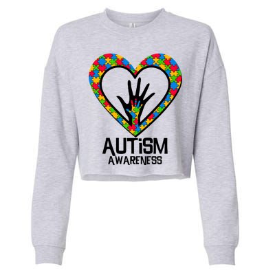 Autism Awareness Holding Hands Heart Puzzle Cropped Pullover Crew