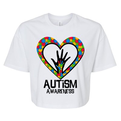 Autism Awareness Holding Hands Heart Puzzle Bella+Canvas Jersey Crop Tee