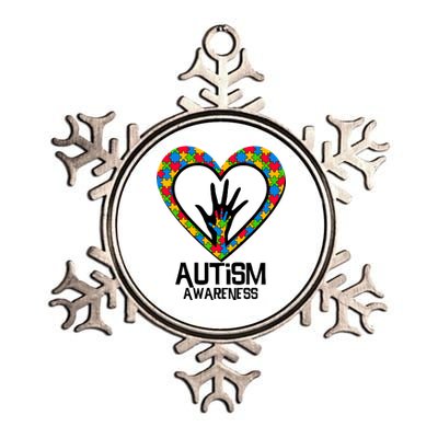 Autism Awareness Holding Hands Heart Puzzle Metallic Star Ornament