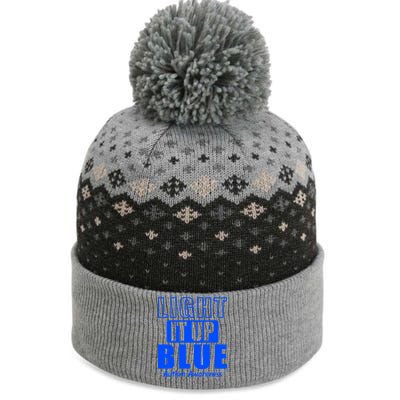 Autism Awareness Light It Up Blue Text Logo The Baniff Cuffed Pom Beanie