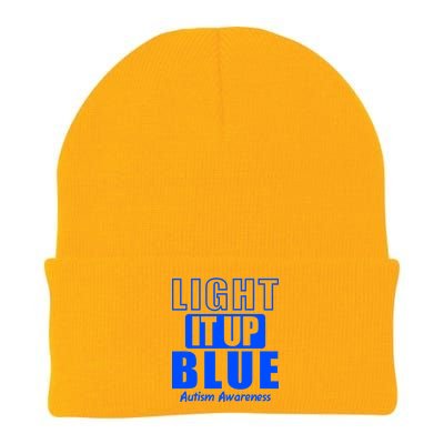 Autism Awareness Light It Up Blue Text Logo Knit Cap Winter Beanie