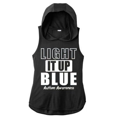 Autism Awareness Light It Up Blue Text Logo Ladies PosiCharge Tri-Blend Wicking Draft Hoodie Tank