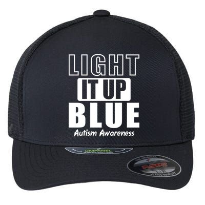 Autism Awareness Light It Up Blue Text Logo Flexfit Unipanel Trucker Cap