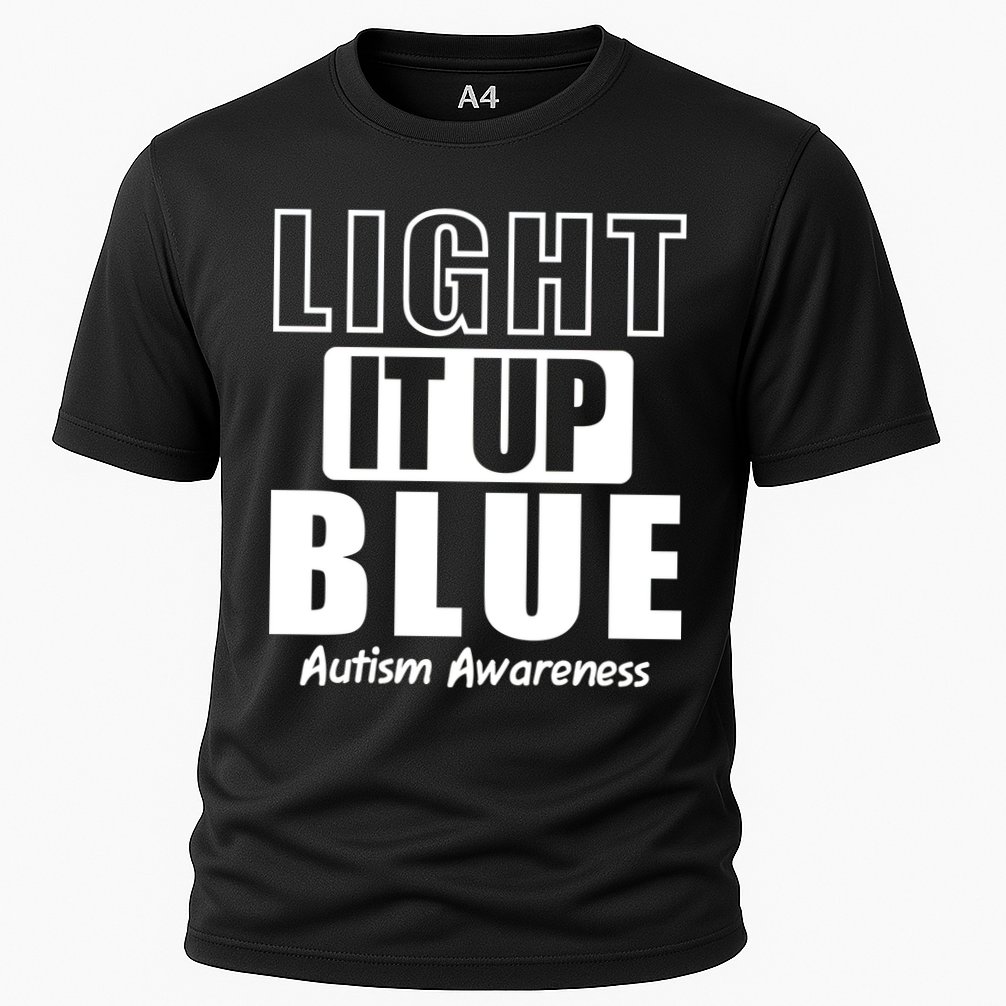 Autism Awareness Light It Up Blue Text Logo Cooling Performance Crew T-Shirt