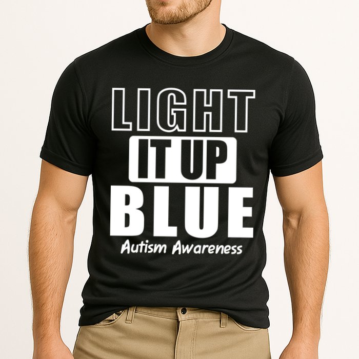 Autism Awareness Light It Up Blue Text Logo Cooling Performance Crew T-Shirt
