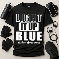 Autism Awareness Light It Up Blue Text Logo Cooling Performance Crew T-Shirt
