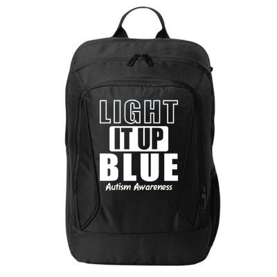 Autism Awareness Light It Up Blue Text Logo City Backpack