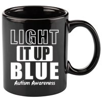Autism Awareness Light It Up Blue Text Logo 11oz C Handle Ceramic Mug