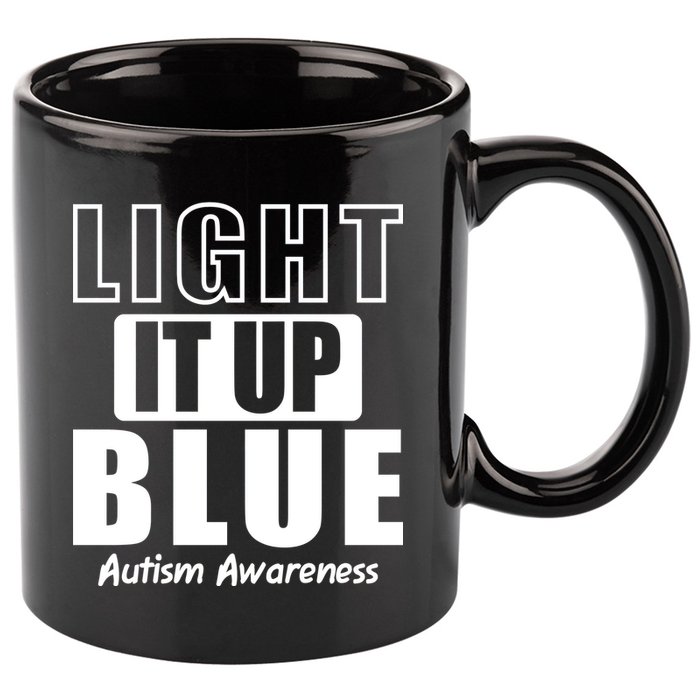 Autism Awareness Light It Up Blue Text Logo 11oz C Handle Ceramic Mug