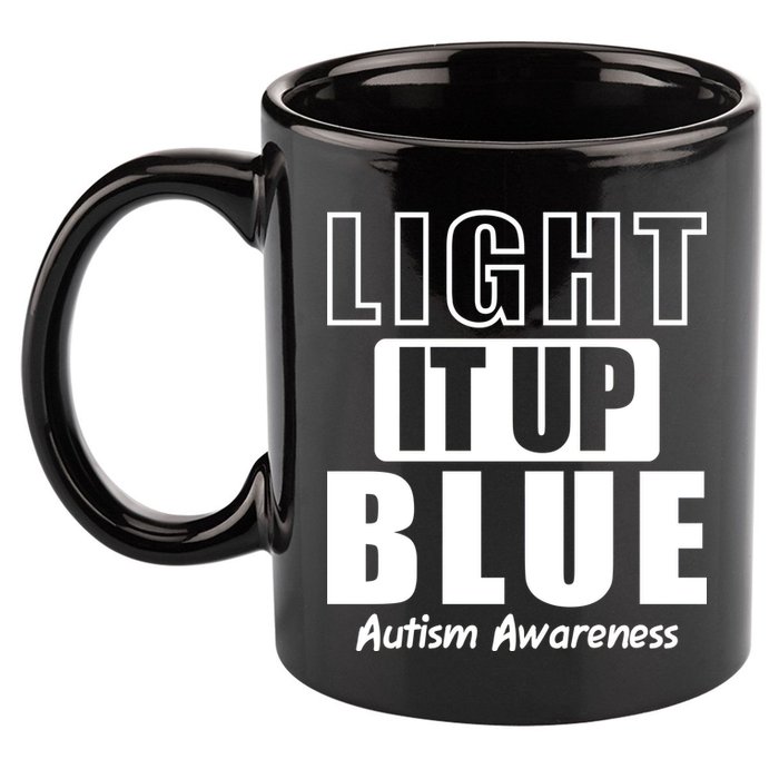 Autism Awareness Light It Up Blue Text Logo 11oz C Handle Ceramic Mug