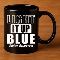 Autism Awareness Light It Up Blue Text Logo 11oz C Handle Ceramic Mug