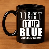 Autism Awareness Light It Up Blue Text Logo 11oz C Handle Ceramic Mug