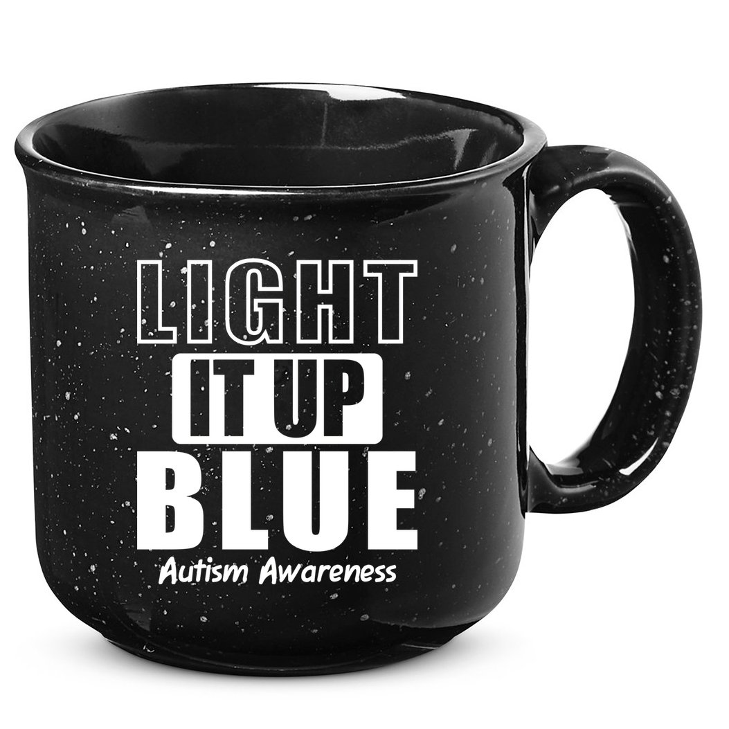Autism Awareness Light It Up Blue Text Logo 15oz Campfire Ceramic Mug