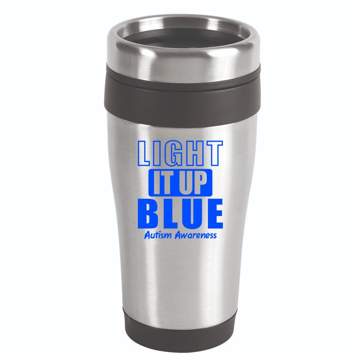 Autism Awareness Light It Up Blue Text Logo 16oz Travel Tumbler