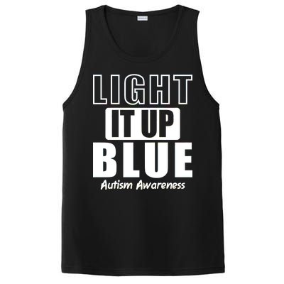 Autism Awareness Light It Up Blue Text Logo PosiCharge Competitor Tank