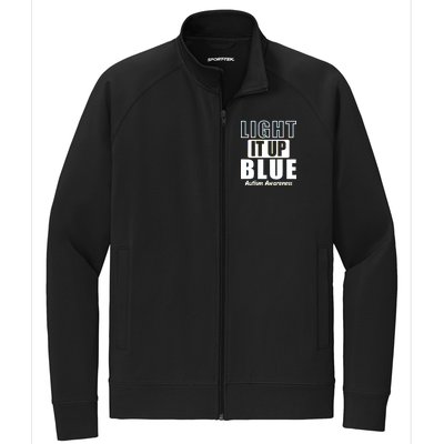 Autism Awareness Light It Up Blue Text Logo Stretch Full-Zip Cadet Jacket