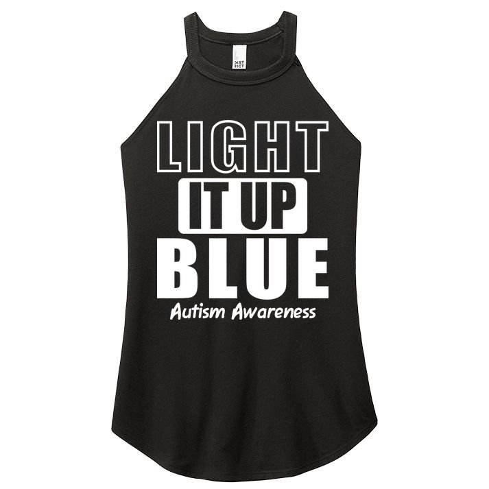 Autism Awareness Light It Up Blue Text Logo Women's Perfect Tri Rocker Tank