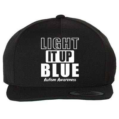 Autism Awareness Light It Up Blue Text Logo Wool Snapback Cap