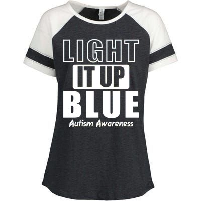 Autism Awareness Light It Up Blue Text Logo Enza Ladies Jersey Colorblock Tee