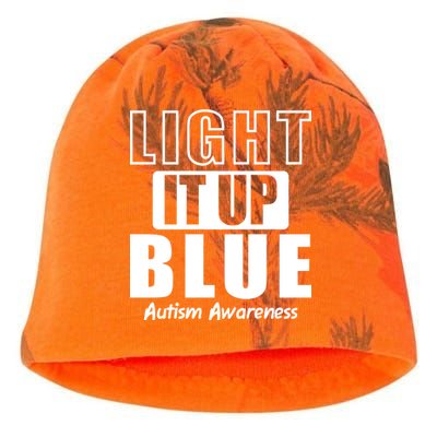 Autism Awareness Light It Up Blue Text Logo Kati - Camo Knit Beanie