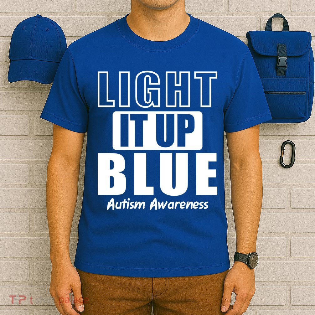 Autism Awareness Light It Up Blue Text Logo T-Shirt