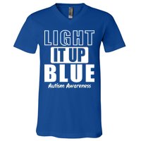 Autism Awareness Light It Up Blue Text Logo V-Neck T-Shirt