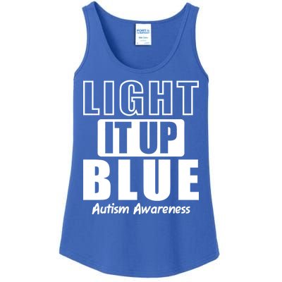 Autism Awareness Light It Up Blue Text Logo Ladies Essential Tank