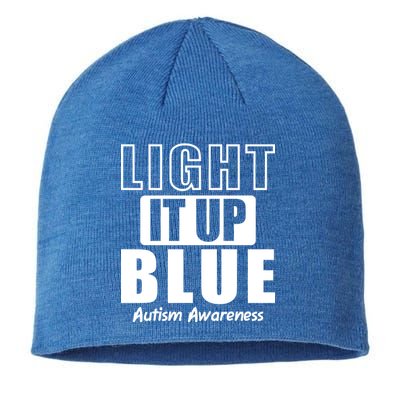 Autism Awareness Light It Up Blue Text Logo Sustainable Beanie