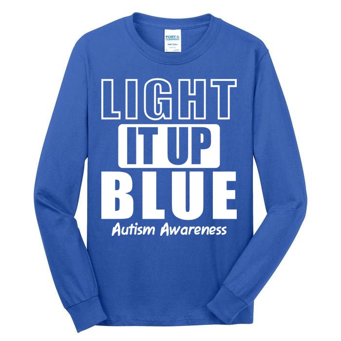 Autism Awareness Light It Up Blue Text Logo Tall Long Sleeve T-Shirt