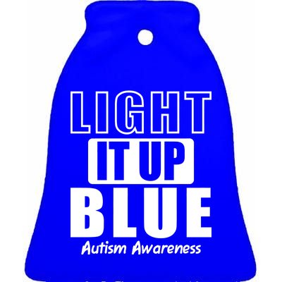 Autism Awareness Light It Up Blue Text Logo Ceramic Bell Ornament