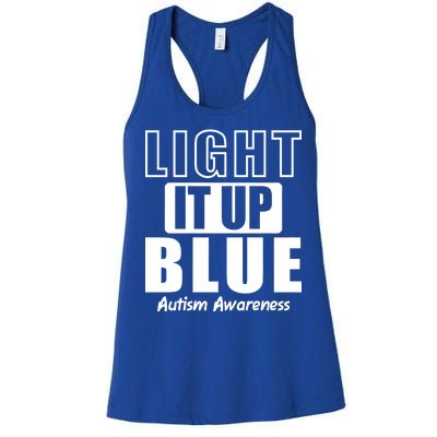 Autism Awareness Light It Up Blue Text Logo Women's Racerback Tank