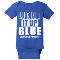 Autism Awareness Light It Up Blue Text Logo Baby Bodysuit