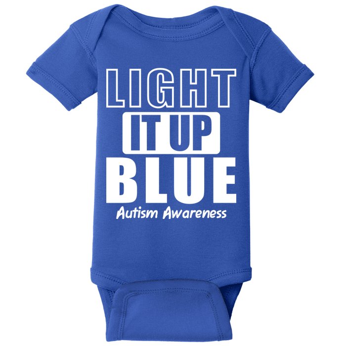 Autism Awareness Light It Up Blue Text Logo Baby Bodysuit